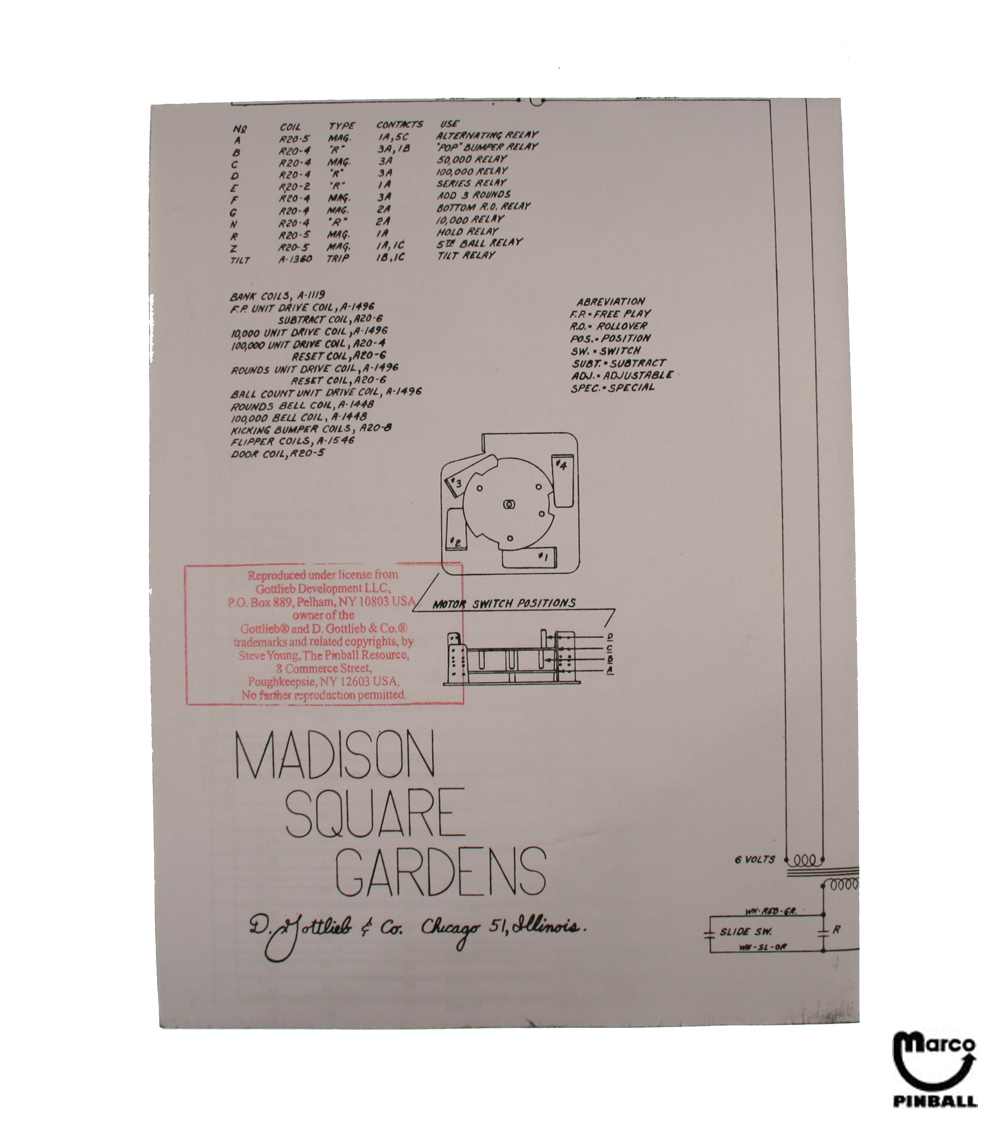 MADISON SQUARE GARDENS (Gottlieb) Schematic