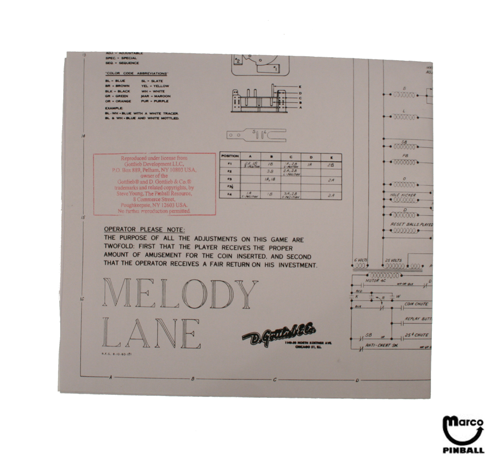 MELODY LANE (Gottlieb) Schematic