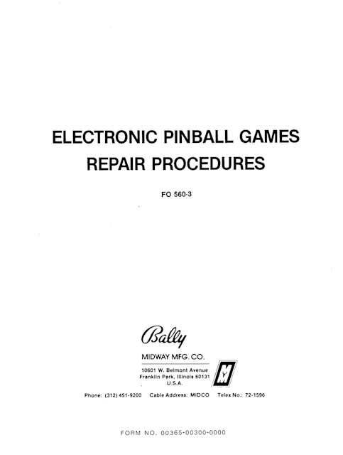 Bally Electronic Pinball Repair Procedures