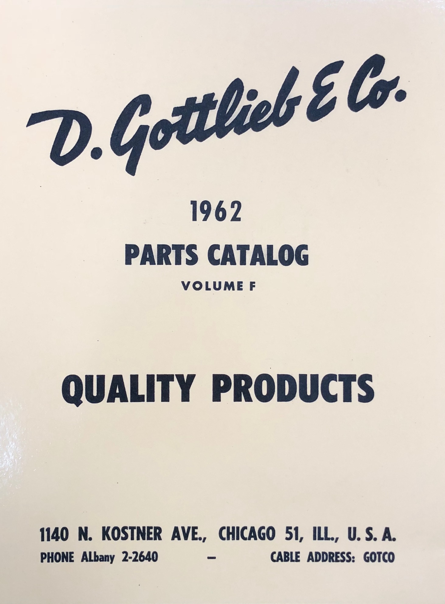 Gottlieb 1962 Parts Catalog Vol. F