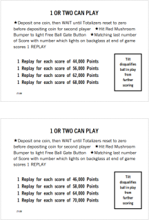 JOUST (Bally) Score Cards
