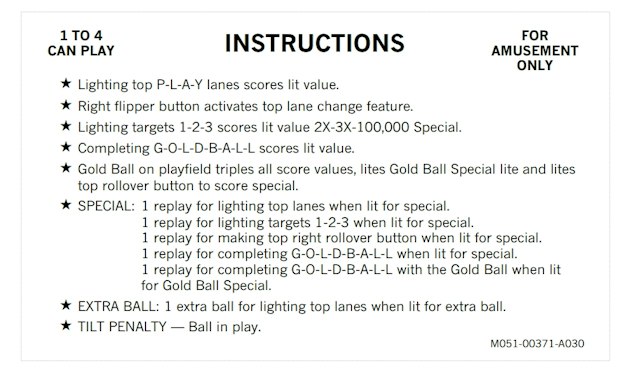 GOLD BALL (Bally) Score cards (10)