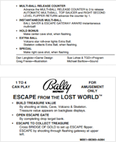 ESCAPE FROM LOST WORLD (Bally) Score Cards