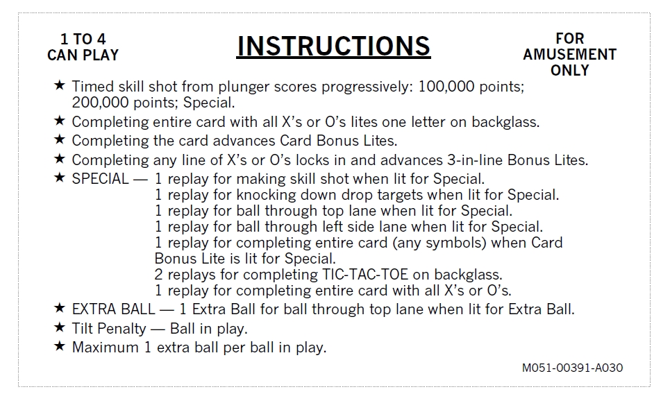 X's & O's (Bally) Score cards (10)
