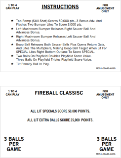 FIREBALL CLASSIC (Bally) Score Cards (5)