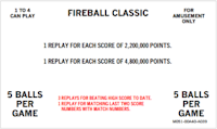 FIREBALL CLASSIC (Bally) Score Cards (5)