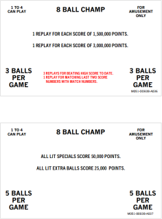 EIGHT BALL CHAMP (Bally) Score Cards (8)