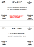 EIGHT BALL CHAMP (Bally) Score Cards (8)