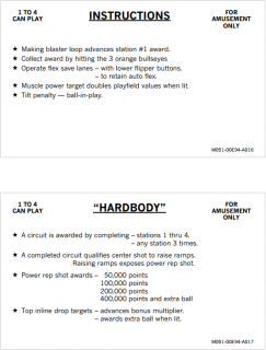 HARDBODY (Bally) Score Card Set