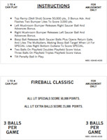 FIREBALL CLASSIC (Bally) Score card Set (5)