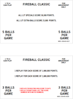 FIREBALL CLASSIC (Bally) Score card Set (5)