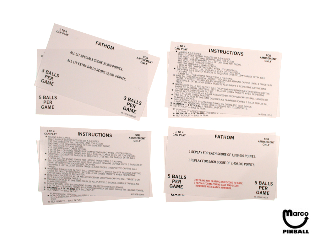 FATHOM (Bally) Score Cards (8)