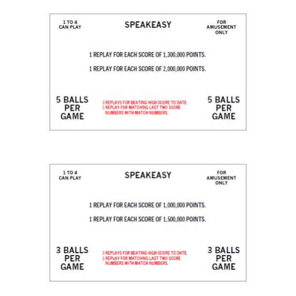 SPEAKEASY (Bally) Score Cards 4P (7)