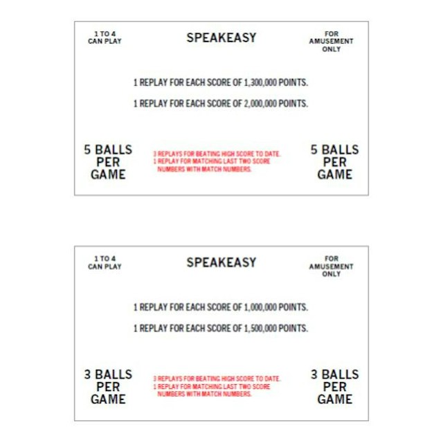 SPEAKEASY (Bally) Score Cards 4P (7)