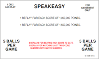 SPEAKEASY (Bally) 2P Score Cards (5)