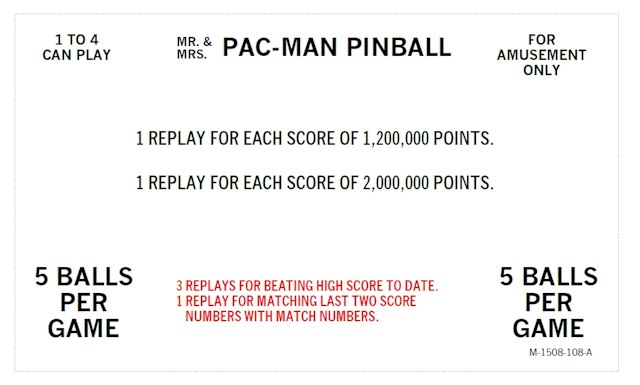 MR & MRS PAC MAN (Bally) Score Cards (7)
