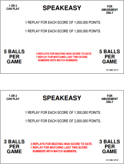SPEAKEASY (Bally) 2P Score Cards (5)