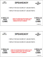 SPEAKEASY (Bally) 2P Score Cards (5)