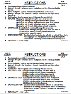 SPEAKEASY (Bally) 2P Score Cards (5)
