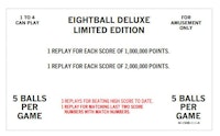 EIGHT BALL DELUXE LE (Bally) Score Cards