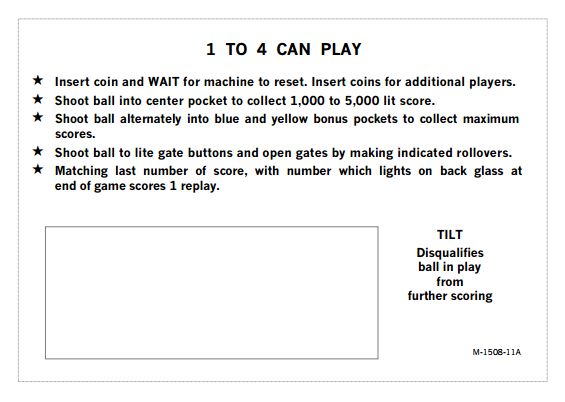 BALI HI (Bally) Score Cards