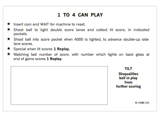 DOUBLE-UP (Bally flipper) Score Card Set