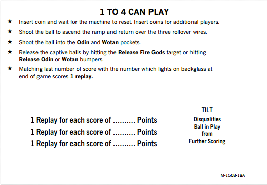 FIREBALL (Bally 1972) Score Cards (3)