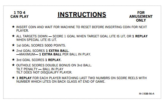 KICK OFF (Bally) Score card set