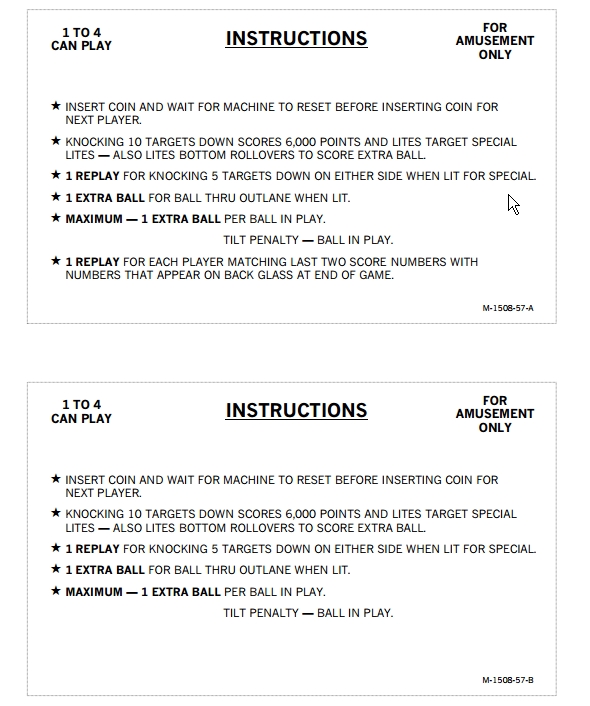 NIGHT RIDER EM (Bally) Score Cards (8)