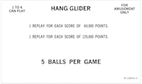 HANG GLIDER (Bally) Score cards (5)