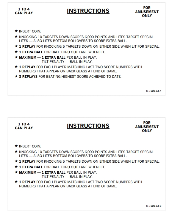 NIGHT RIDER SS (Bally) Score Cards