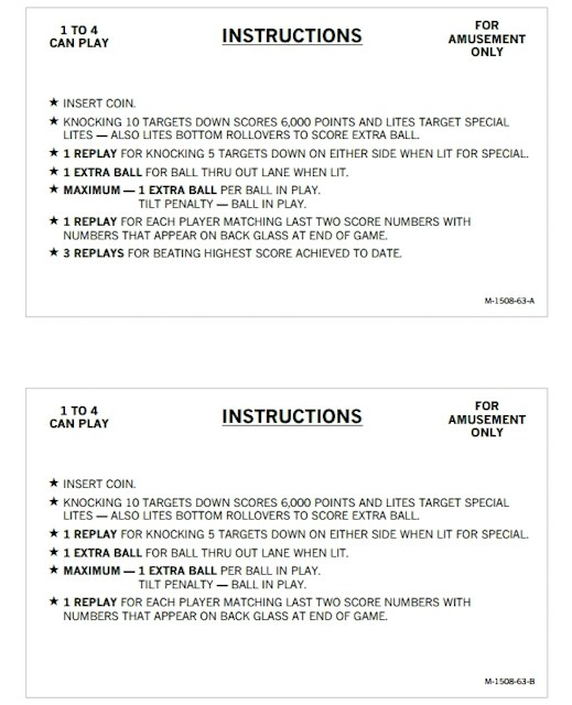 NIGHT RIDER SS (Bally) Score Cards