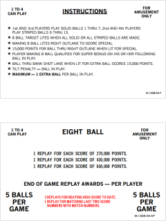EIGHT BALL (Bally 1977) Score Card Set