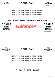 EIGHT BALL (Bally 1977) Score Card Set