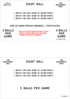 EIGHT BALL (Bally 1977) Score Card Set
