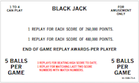 BLACK JACK (Bally) Score Card