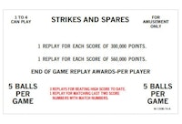 STRIKES & SPARES (Bally) Score Card Set