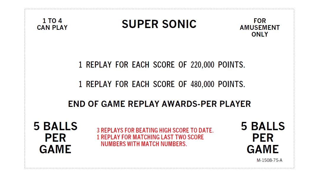 SUPERSONIC (Bally) Score Card Set (7)