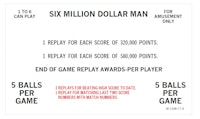 SIX MILLION DOLLAR MAN (Bally) Score Cards