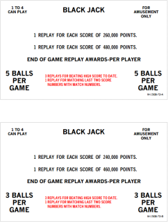 BLACK JACK (Bally) Score Card