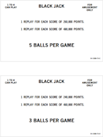 BLACK JACK (Bally) Score Card