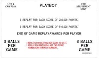 PLAYBOY (Bally 1978) Score Cards