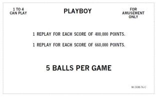 PLAYBOY (Bally 1978) Score Cards
