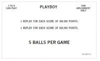 PLAYBOY (Bally 1978) Score Cards
