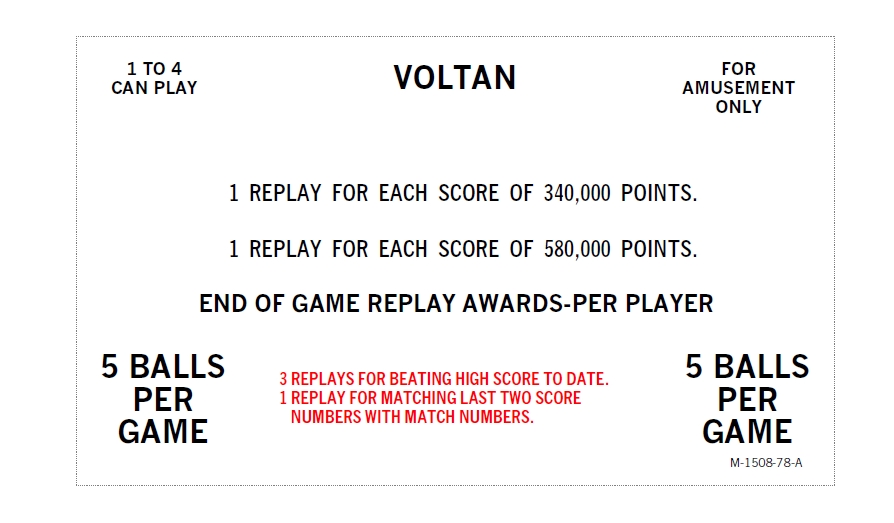 VOLTAN (Bally) Score Cards (7)