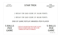 STAR TREK (Bally) Score Card Set