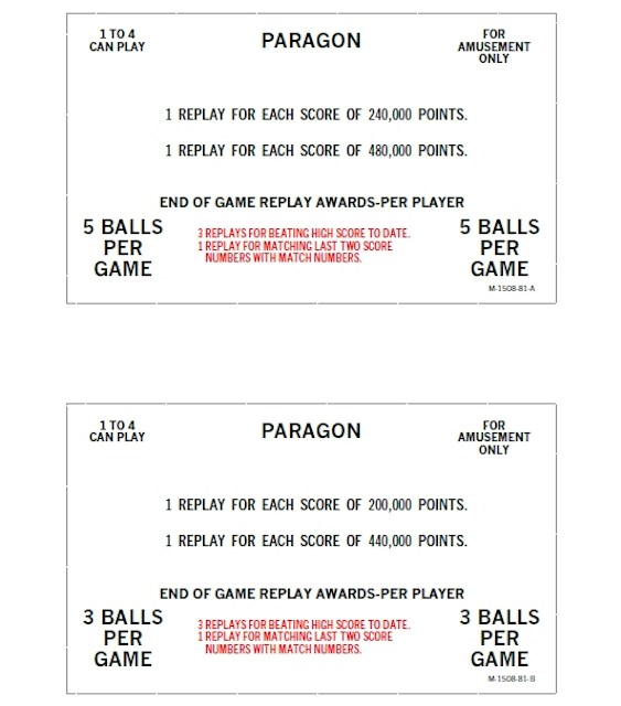 PARAGON (Bally) Score Card Set