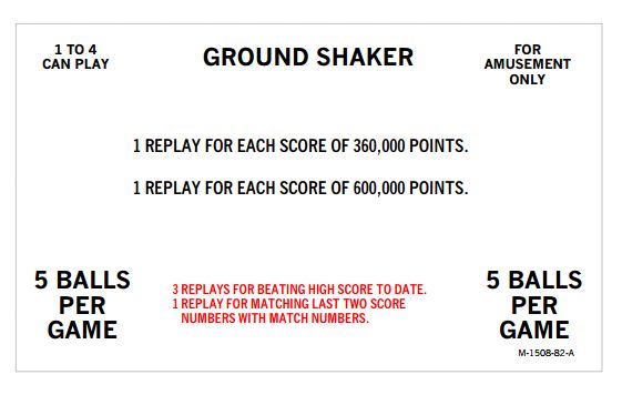 NITRO GROUNDSHAKER (Bally) Score Cards