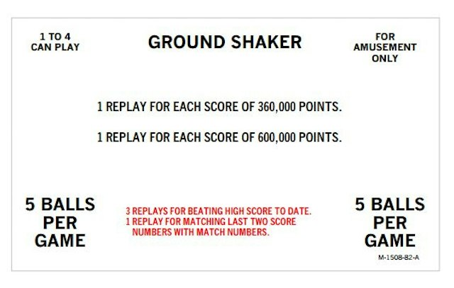 NITRO GROUNDSHAKER (Bally) Score Cards