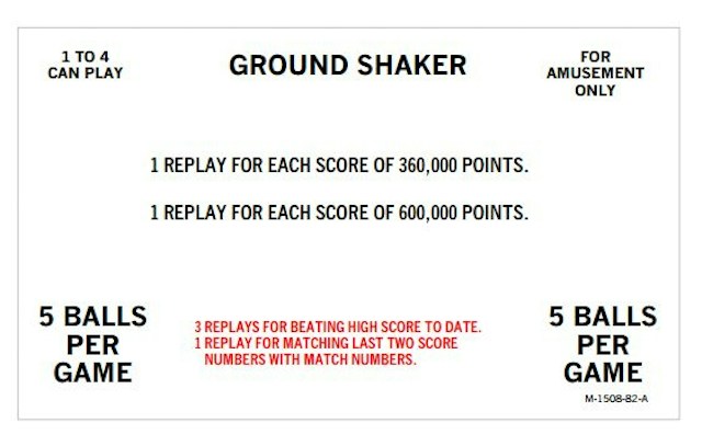 NITRO GROUNDSHAKER (Bally) Score Cards